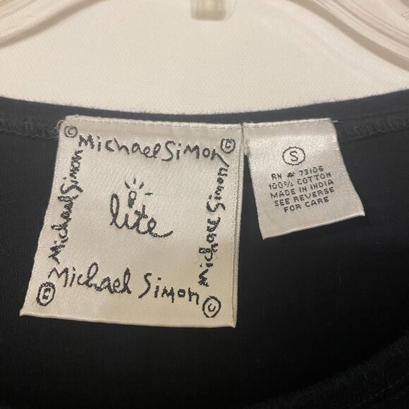 Michael Simon Maxi T-shirt Dress S Black Shoes Embroidered Design Artsy Vacation - Picture 8 of 8